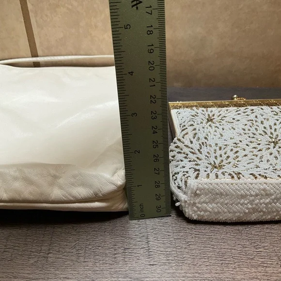 Lot of 2 purses BUNDLE Elegant White and Gold Women's Bag Set Vintage beaded - Picture 7 of 12